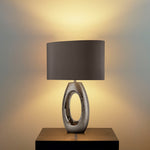 Searchlight Electric Artisan Table Lamp - Ceramic, Chrome & Grey Faux Silk Shade 1213CC