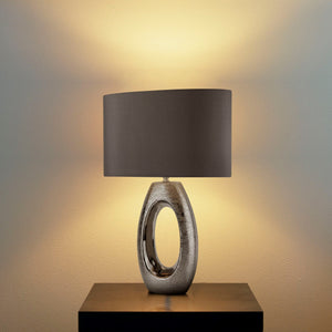 Searchlight Electric Artisan Table Lamp - Ceramic, Chrome & Grey Faux Silk Shade 1213CC