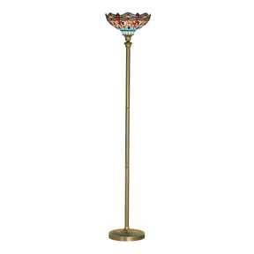 Dragonfly Floor Lamp - Antique Brass & Stained Glass