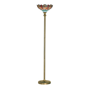 Dragonfly Floor Lamp - Antique Brass & Stained Glass