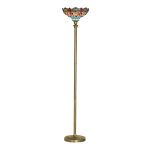 Searchlight Electric Dragonfly Floor Lamp - Antique Brass & Stained Glass 1285