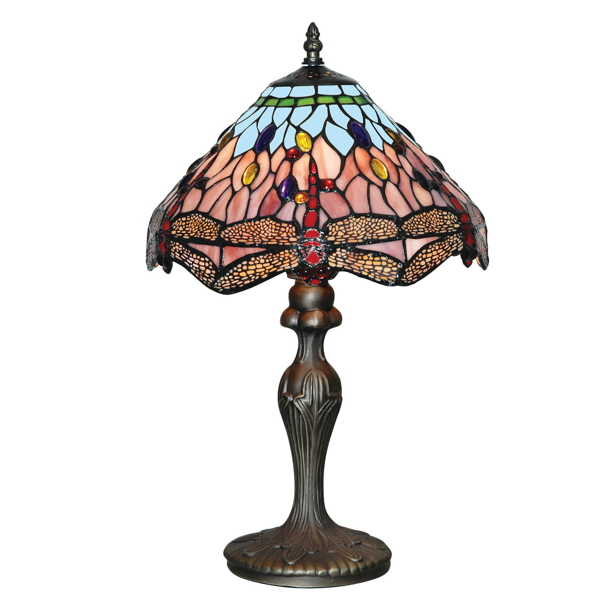Searchlight Electric Dragonfly Table Lamp - Antique Brass & Stained Glass 1287