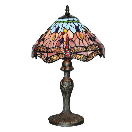 Searchlight Electric Dragonfly Table Lamp - Antique Brass & Stained Glass 1287