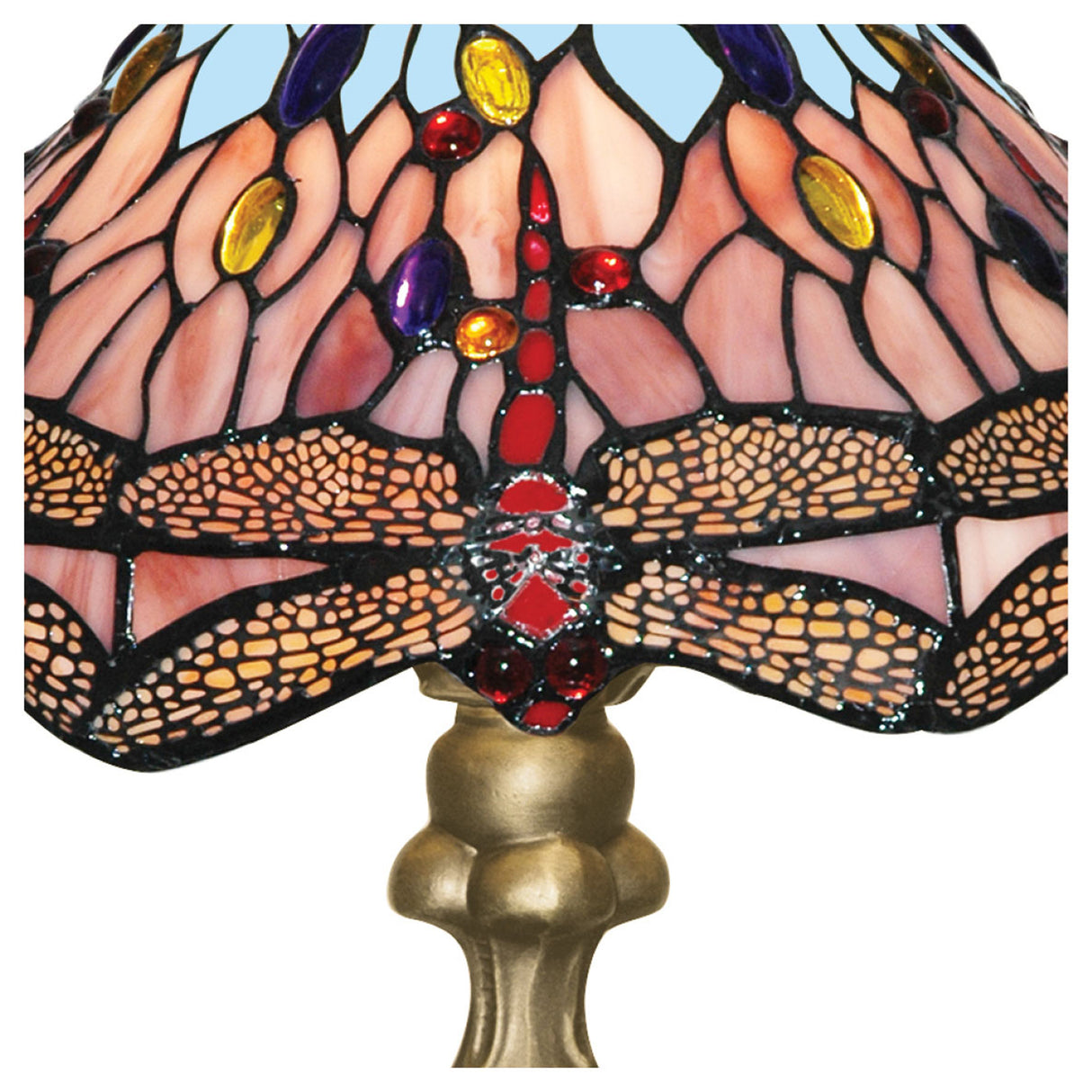 Searchlight Electric Dragonfly Table Lamp - Antique Brass & Stained Glass 1287