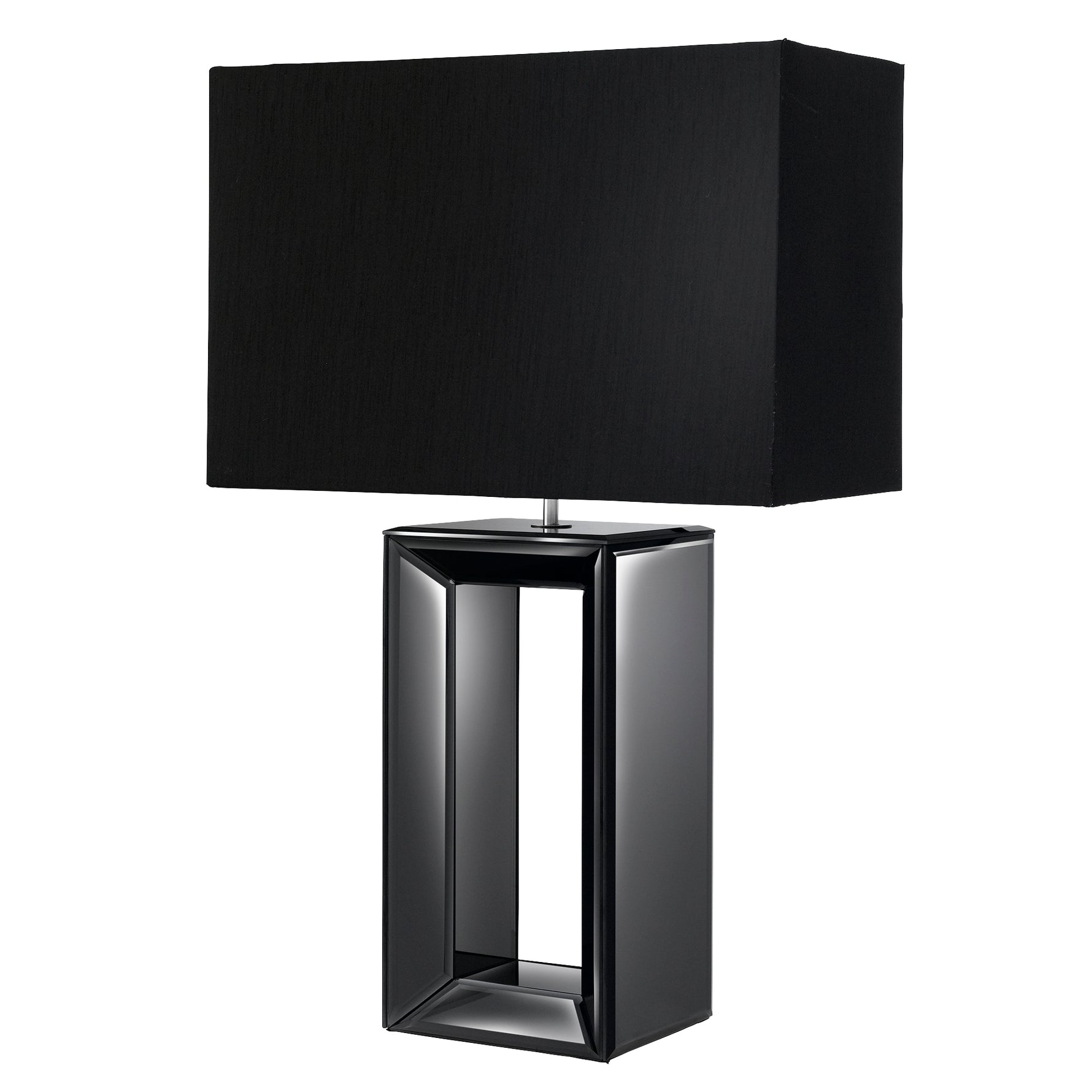Searchlight Electric Mirror Table Lamp - Smoked Mirrored Glass & Black Faux Silk 1610BK