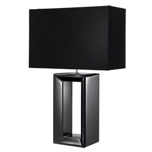 Searchlight Electric Mirror Table Lamp - Smoked Mirrored Glass & Black Faux Silk 1610BK