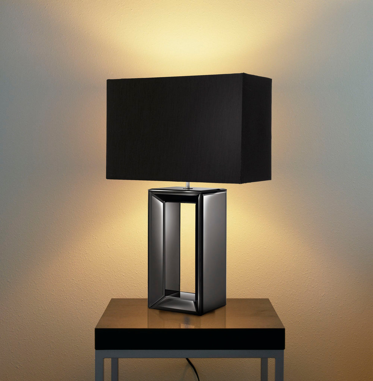Searchlight Electric Mirror Table Lamp - Smoked Mirrored Glass & Black Faux Silk 1610BK