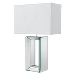 Mirror Table Lamp - Mirrored Base & White Faux Silk Shade