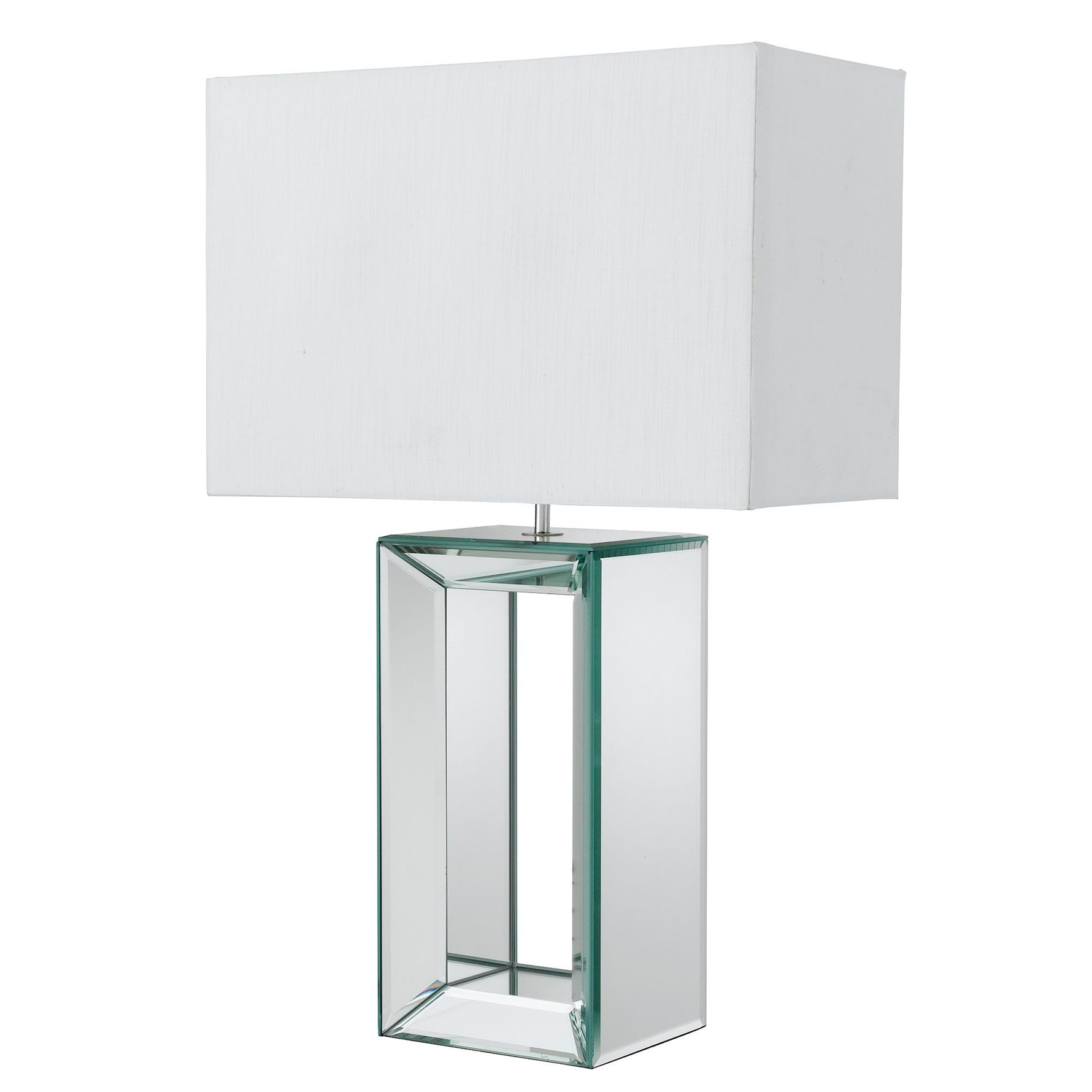 Mirror Table Lamp - Mirrored Base & White Faux Silk Shade