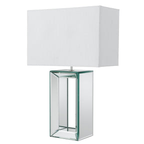 Mirror Table Lamp - Mirrored Base & White Faux Silk Shade