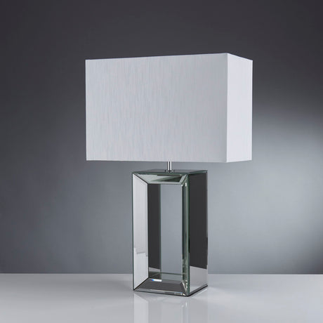 Searchlight Electric Mirror Table Lamp - Mirrored Base & White Faux Silk Shade 1610