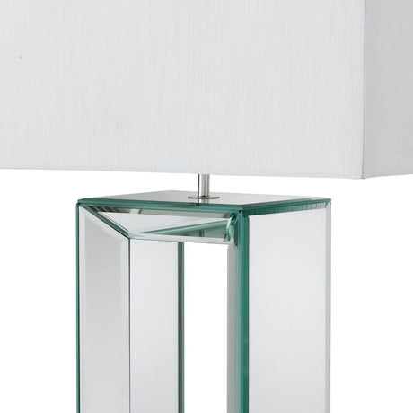 Searchlight Electric Mirror Table Lamp - Mirrored Base & White Faux Silk Shade 1610