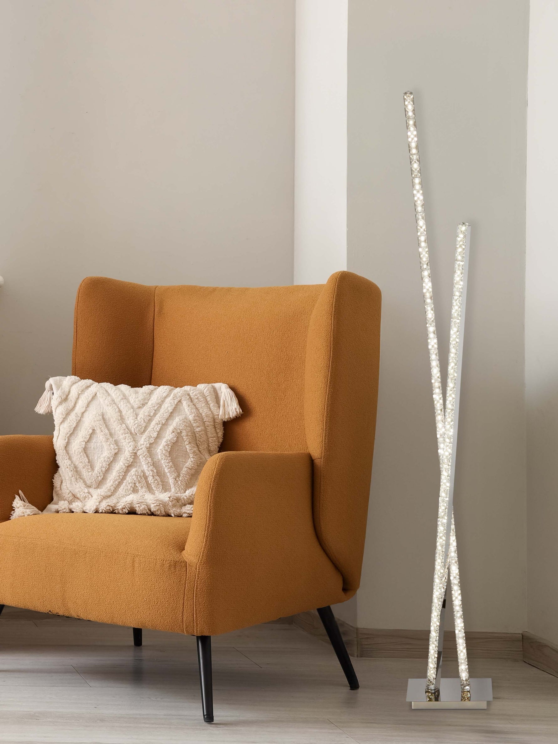 Searchlight Electric Clover  Floor Lamp - Chrome Metal & Clear Crystal 2112CC