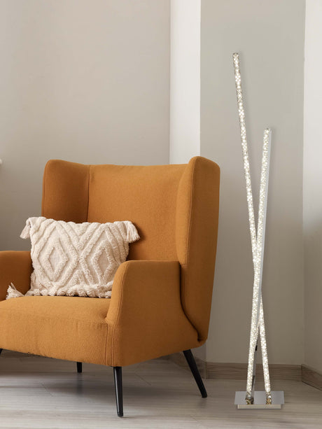 Searchlight Electric Clover  Floor Lamp - Chrome Metal & Clear Crystal 2112CC