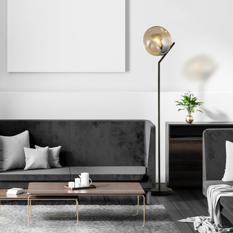 Searchlight Electric Punch Floor Lamp - Black Metal & Champagne Punched Glass 22122-1BK