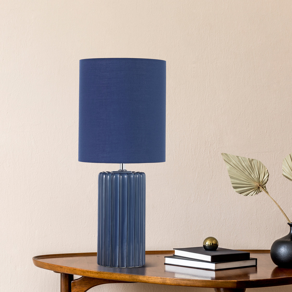 Searchlight Electric Groove 1Lt Table Lamp, Navy Blue with matching Shade 22353AZ