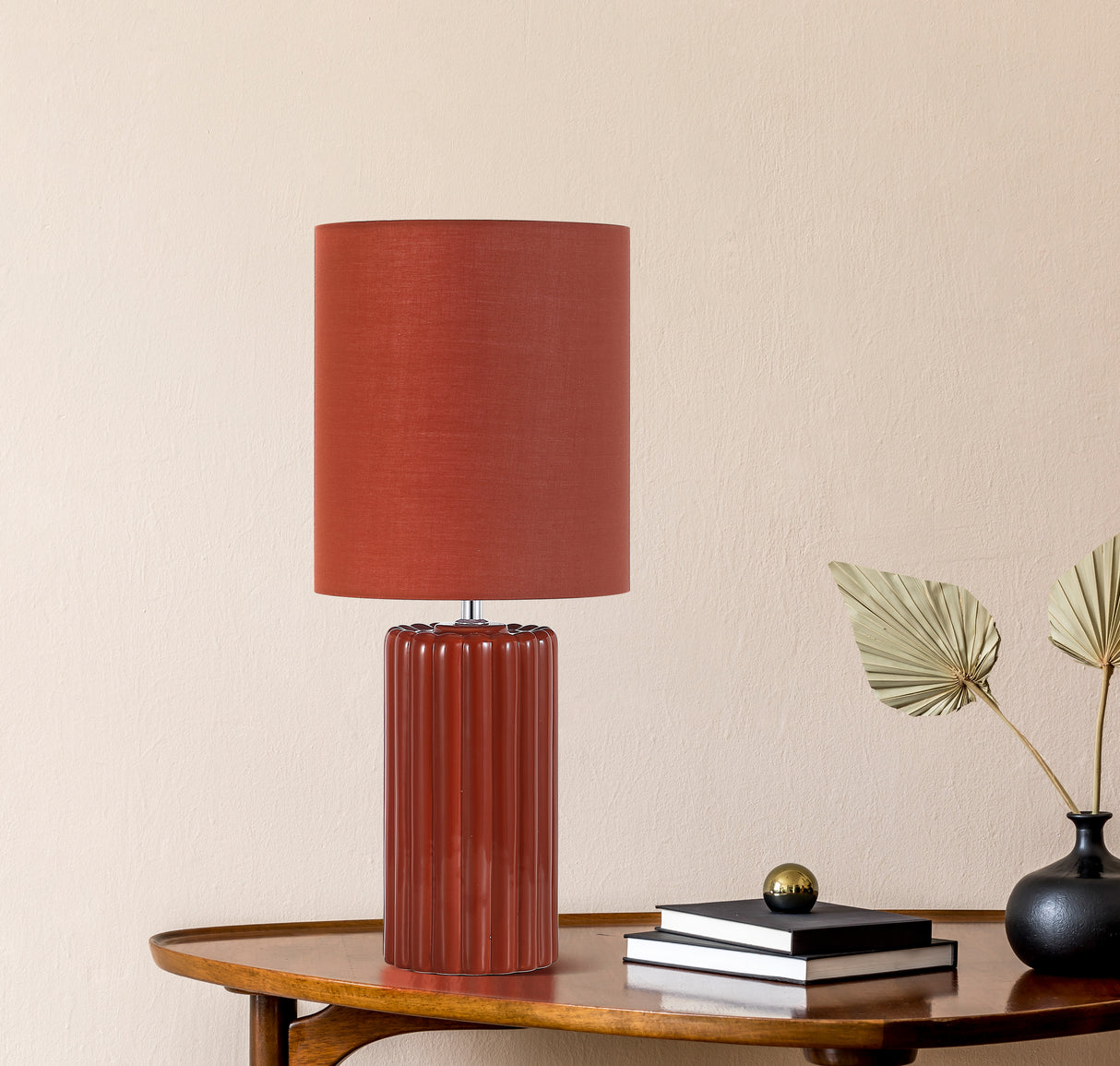 Searchlight Electric Groove 1Lt Table Lamp, Burnt Orange with matching shade 22353OR