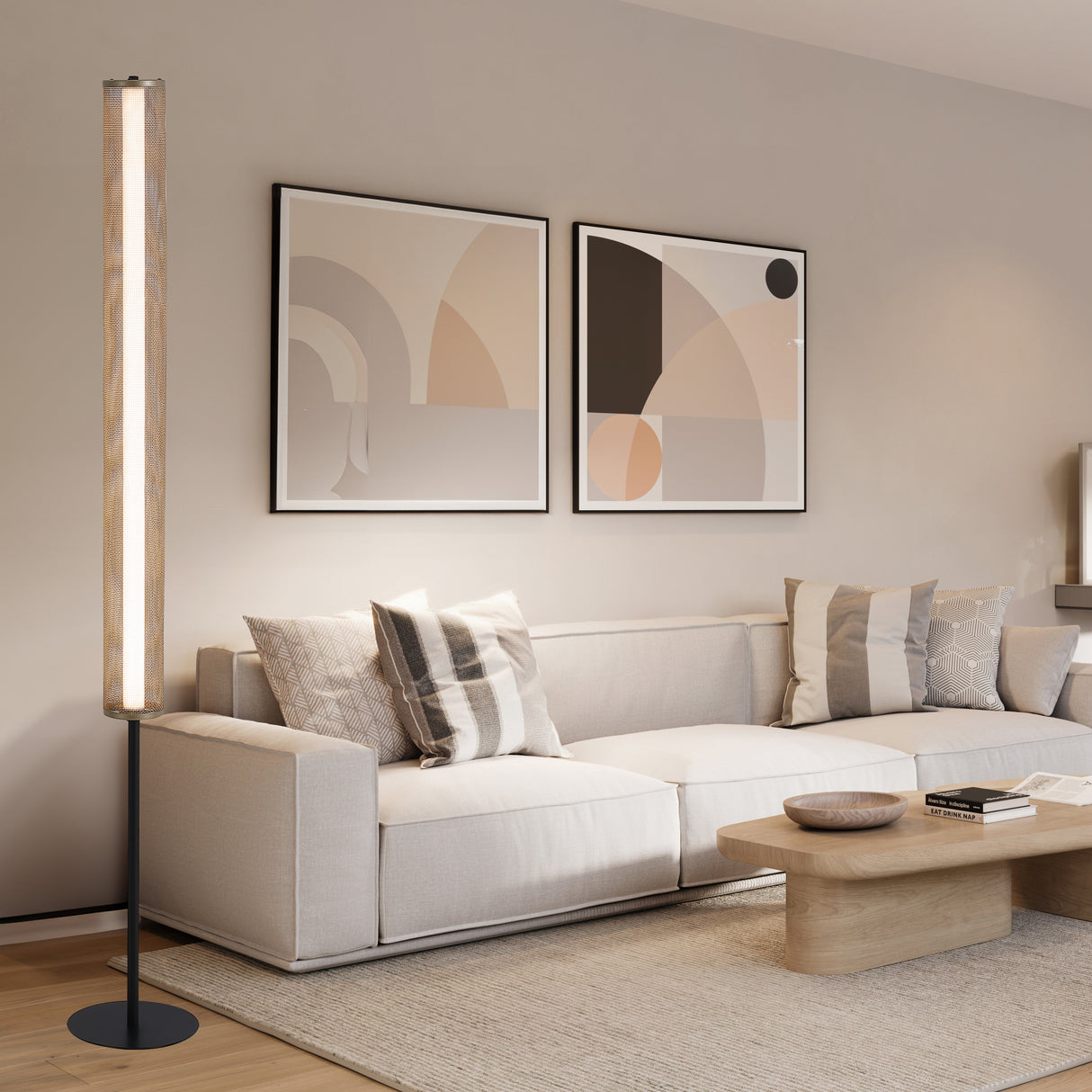 Searchlight Electric Thread LED Floor Lamp, Gold Mesh and Matt Black Metal 25153-1BK