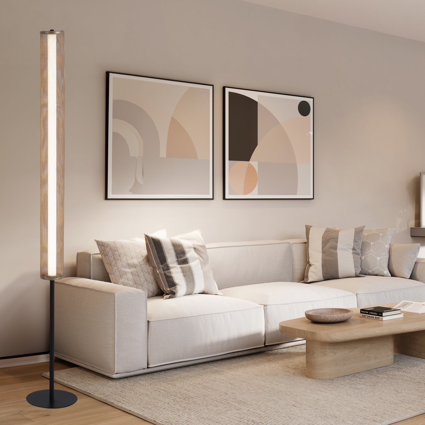 Searchlight Electric Thread LED Floor Lamp, Gold Mesh and Matt Black Metal 25153-1BK