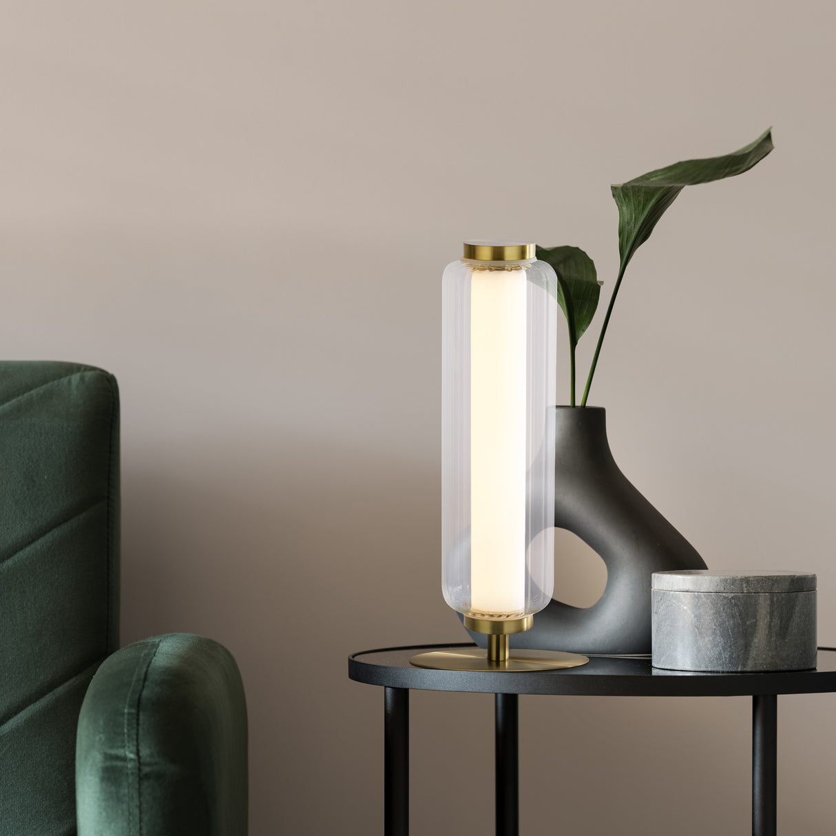 Searchlight Electric Mod LED Table Lamp, Satin Brass Metal, Opal Acrylic & Clear 26251SB