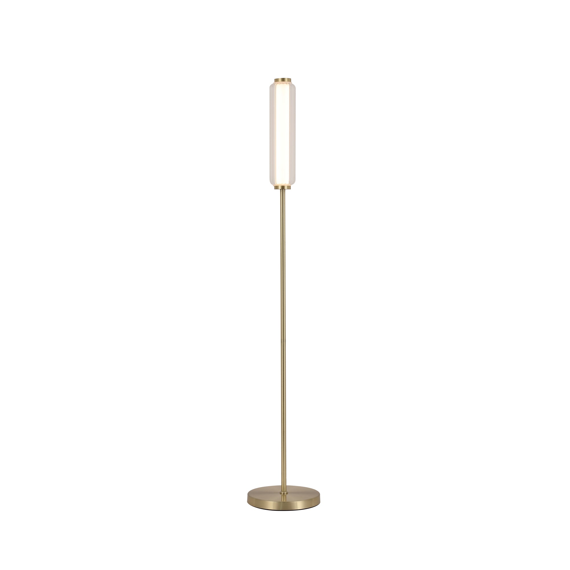 Mod LED Floor Lamp, Satin Brass Metal, Opal Acrylic & Clear