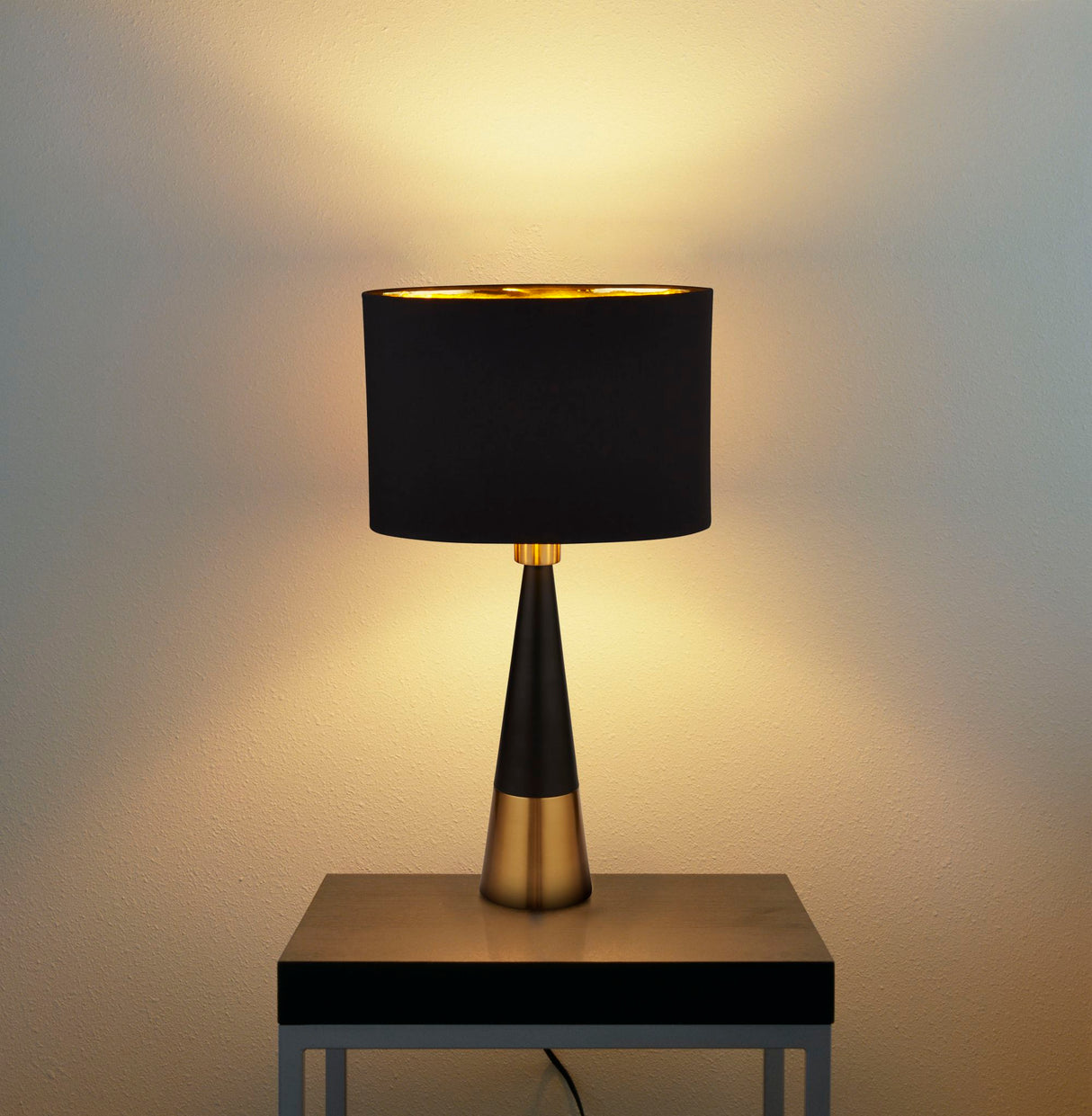 Searchlight Electric Chloe Table Lamp - Antique Copper & Oval Black Shade 2743BGO