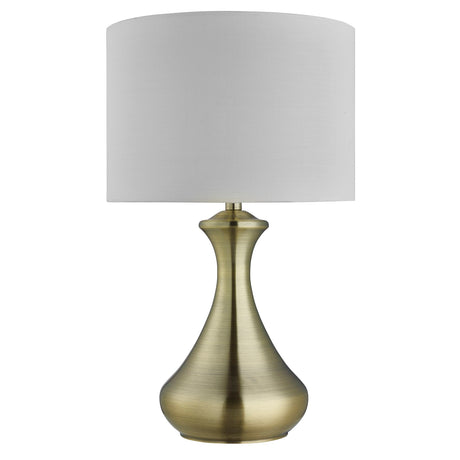 Touch Table Lamp  - Antique Brass Metal & Ivory Fabric Shade