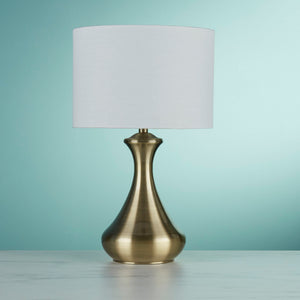 Searchlight Electric Touch Table Lamp  - Antique Brass Metal & Ivory Fabric Shade 2750AB