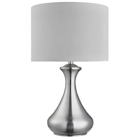Touch Table Lamp - Satin Silver Metal & Ivory Fabric Shade