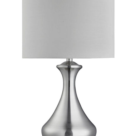 Searchlight Electric Touch Table Lamp - Satin Silver Metal & Ivory Fabric Shade 2750SS