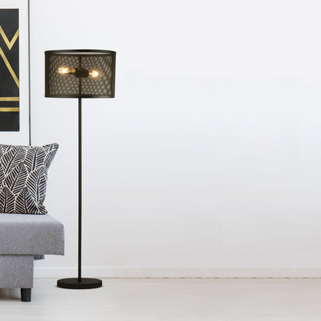 Searchlight Electric Fishnet  2Lt Floor Lamp  - Matt Black Metal & Mesh Shade 2832-2BK