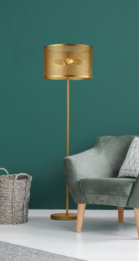 Searchlight Electric Fishnet Floor Lamp - Gold Metal & Mesh Shade 2832-2GO