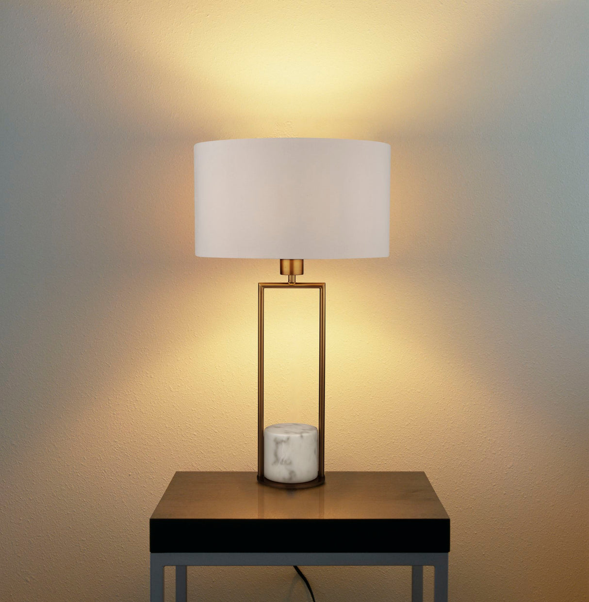 Searchlight Electric Claire Table Lamp - Gold Metal, White Marble & White Shade 2871GO