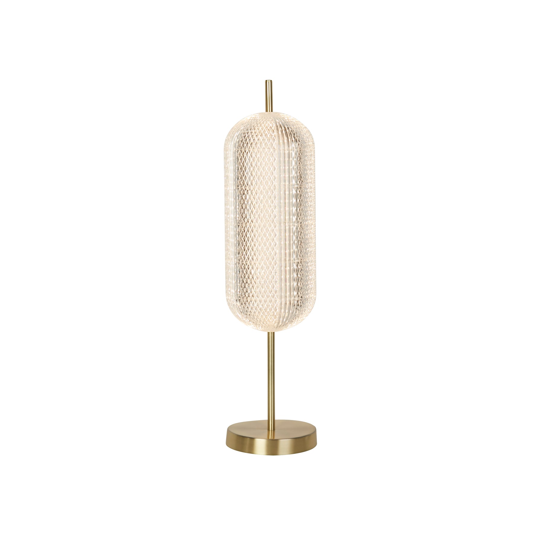 Capsule LED Table Lamp, Satin Brass Metal and Acrylic Shade