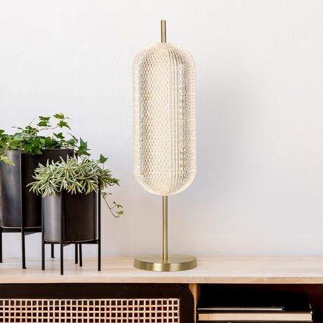 Searchlight Electric Capsule LED Table Lamp, Satin Brass Metal and Acrylic Shade 28805SB