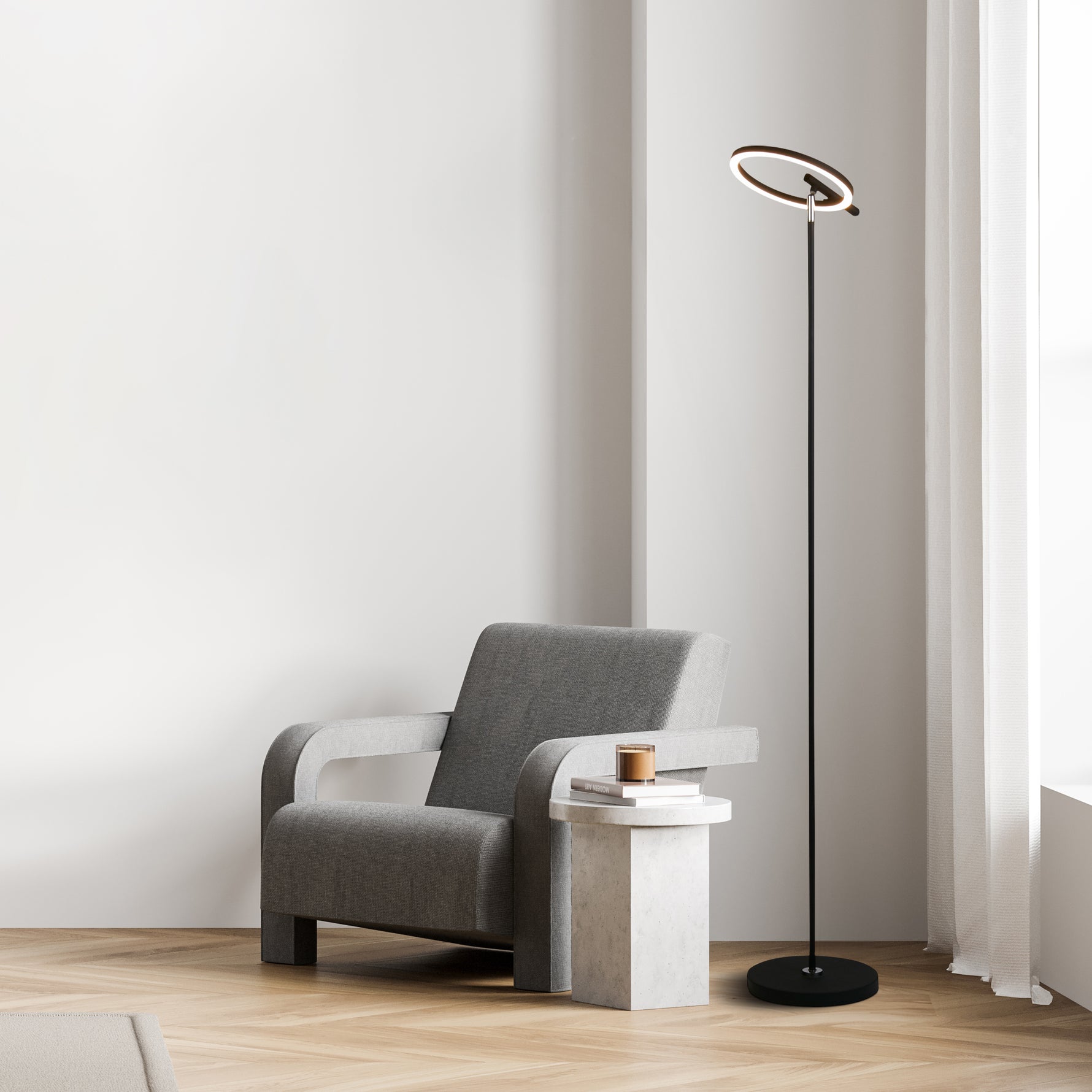 Searchlight Electric Space LED Floor Lamp, Black Metal 32803BK