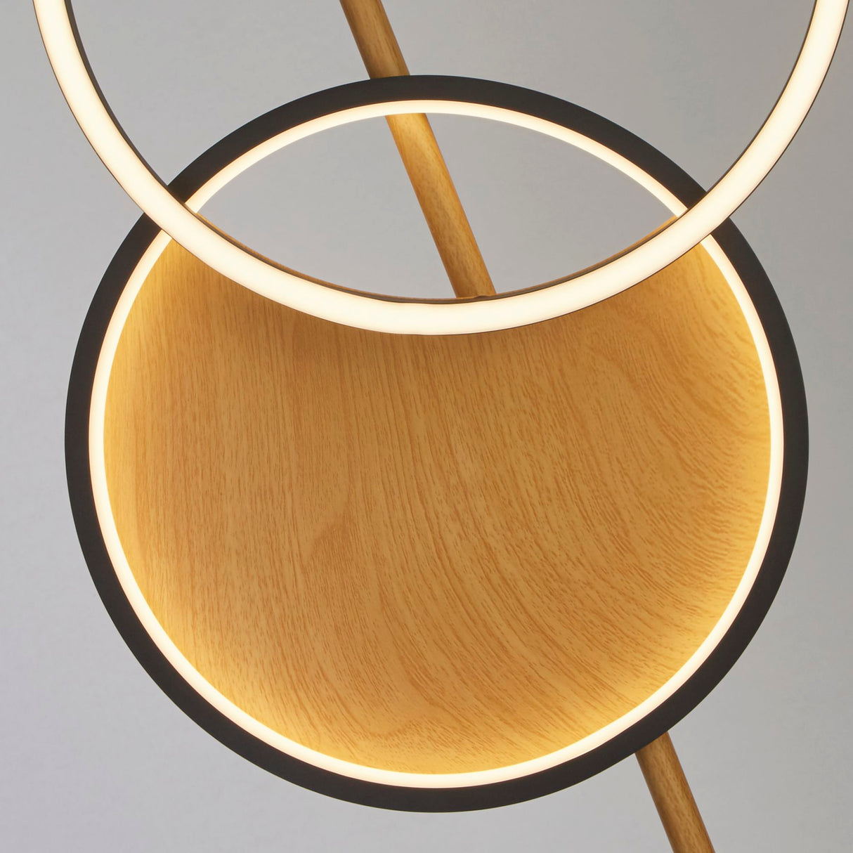 Searchlight Electric Curio Floor Lamp - Black Metal & Wood 36302-1BK