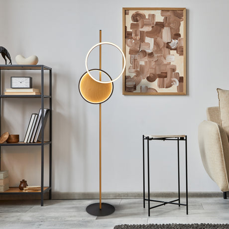 Searchlight Electric Curio Floor Lamp - Black Metal & Wood 36302-1BK
