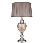 Searchlight Electric Greyson Table Lamp - Chrome, Amber Glass & Brown Shade 3721AM