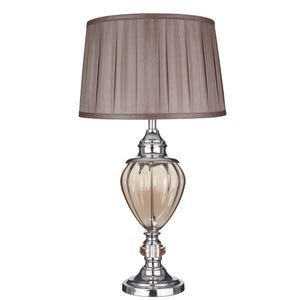 Searchlight Electric Greyson Table Lamp - Chrome, Amber Glass & Brown Shade 3721AM