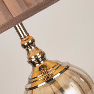 Searchlight Electric Greyson Table Lamp - Chrome, Amber Glass & Brown Shade 3721AM