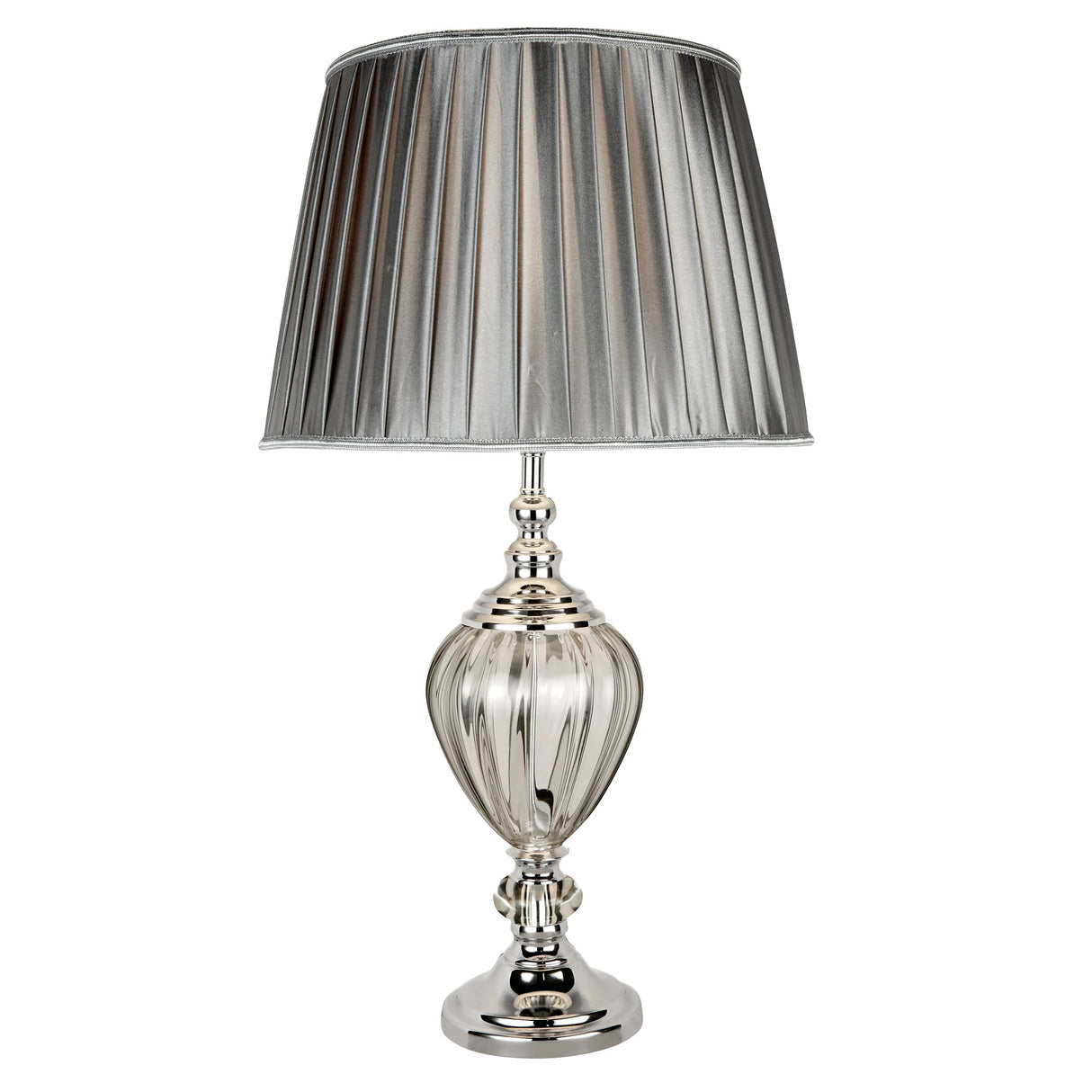Searchlight Electric Greyson Table Lamp - Chrome, Smoked Glass & Pewter Shade 3721CL