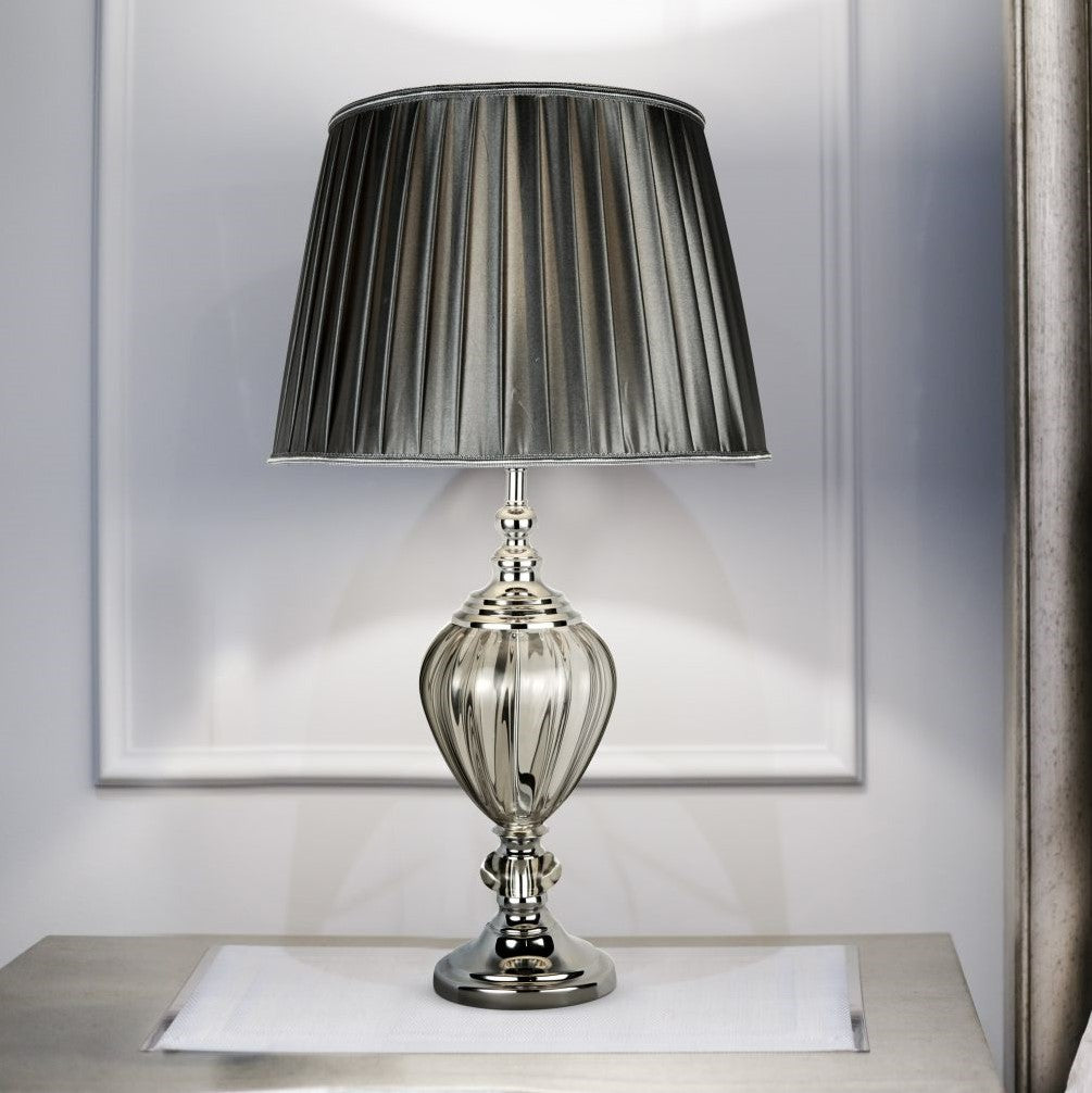Searchlight Electric Greyson Table Lamp - Chrome, Smoked Glass & Pewter Shade 3721CL