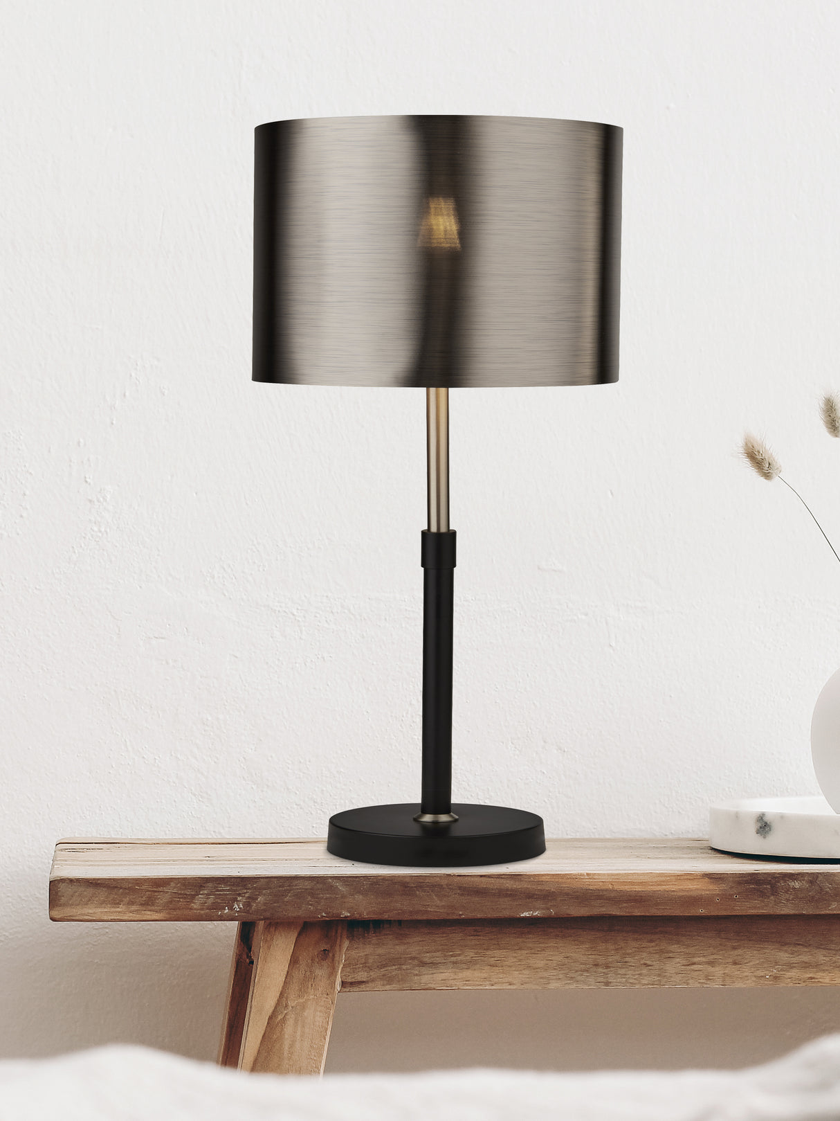 Searchlight Electric Rachel Table Lamp- Black, Silver, Chrome Metal & Black Shade 3877BK
