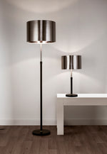 Searchlight Electric Rachel Floor Lamp - Black Metal, Satin Silver & Chrome Shade 3879BK