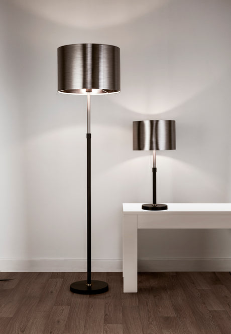 Searchlight Electric Rachel Floor Lamp - Black Metal, Satin Silver & Chrome Shade 3879BK