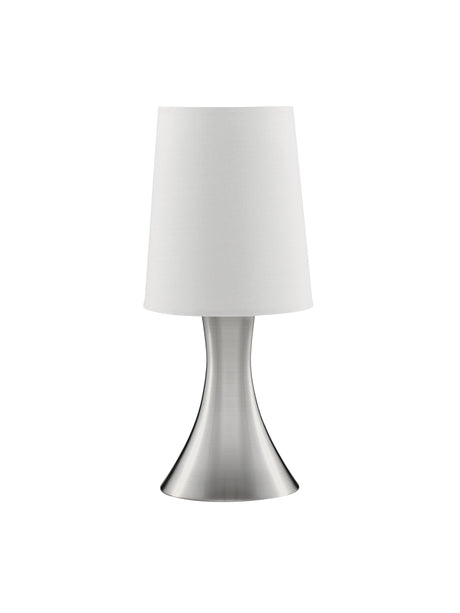 Searchlight Electric Touch Table Lamp - Satin Silver Metal & White Fabric Shade 3922SS