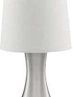 Searchlight Electric Touch Table Lamp - Satin Silver Metal & White Fabric Shade 3922SS