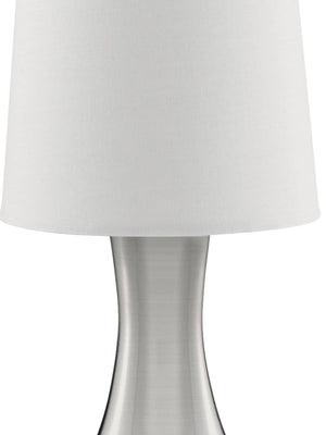 Searchlight Electric Touch Table Lamp - Satin Silver Metal & White Fabric Shade 3922SS