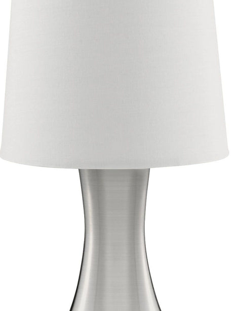 Searchlight Electric Touch Table Lamp - Satin Silver Metal & White Fabric Shade 3922SS